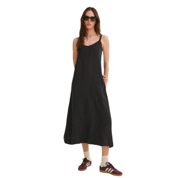 JETS AUSTRALIA black linen midi dress size 6 - Picture 1 of 9